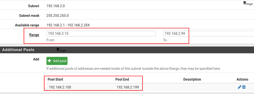 configuration deux pools DHCP pfSense Provya