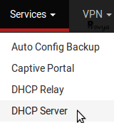 menu Services > DHCP Server pfSense Provya