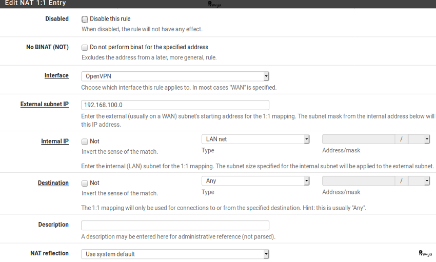 Configuration 1 to 1 NAT pfSense - Provya