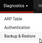 menu Diagnostics > Backup & Restore pfSense - Provya