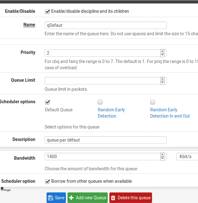 création file qDefaut QoS pfSense - Provya