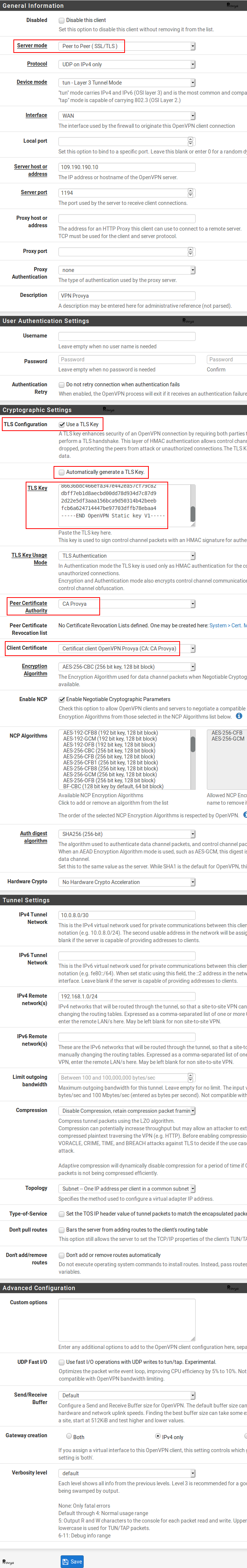 Exemple de configuration client OpenVPN avec certificat sur pfSense - Provya