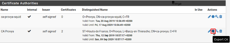 Export du certificat d'une autorité de certificat sous pfSense - Provya