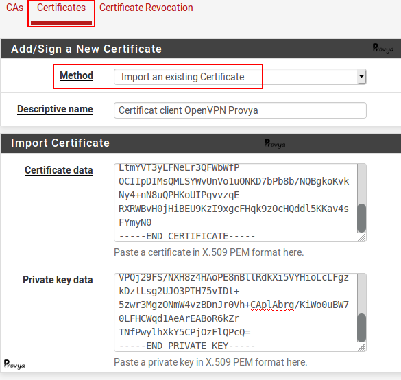 Import d'un certificat client OpenVPN sous pfSense - Provya