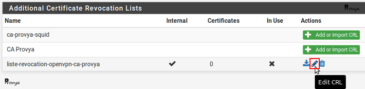 Modifier CRL sous pfSense - Provya