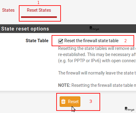 Reset table d'états pfSense - Provya