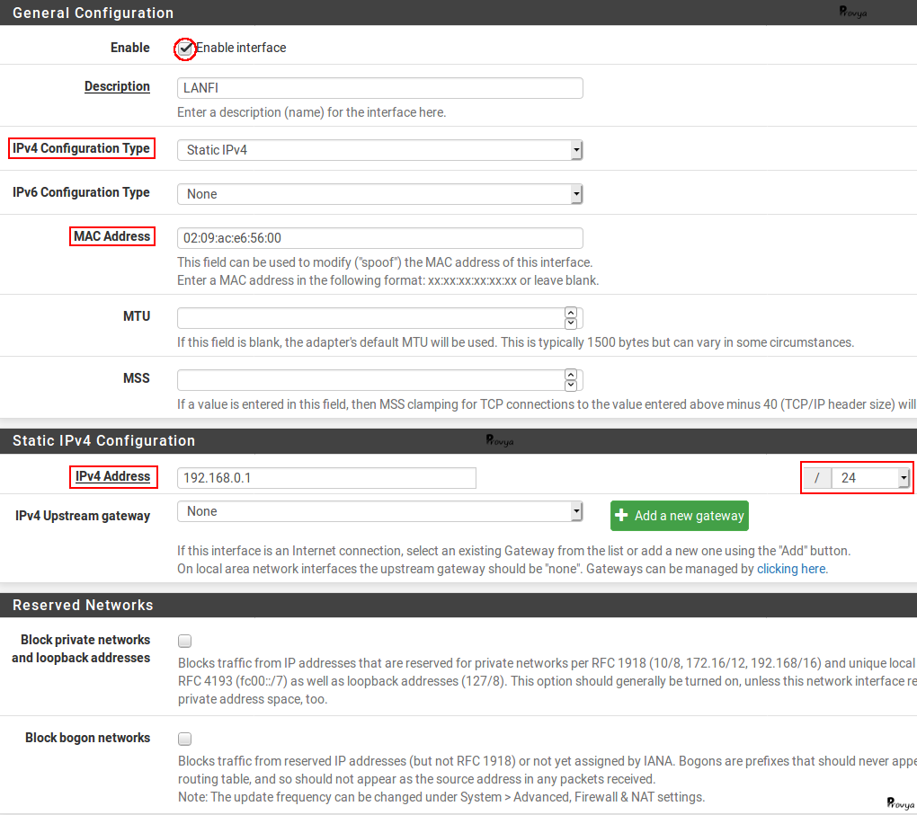 Configurer son interface sous pfSense - Provya