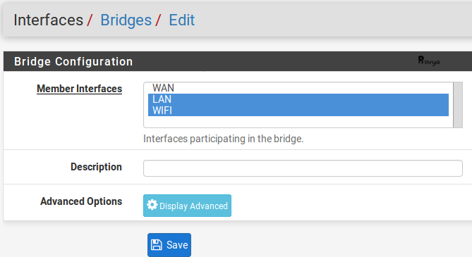 Création d'une interface bridge - pfSense - Provya