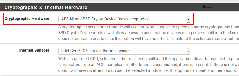 Activer l'accélération cryptographique sous pfSense - Provya