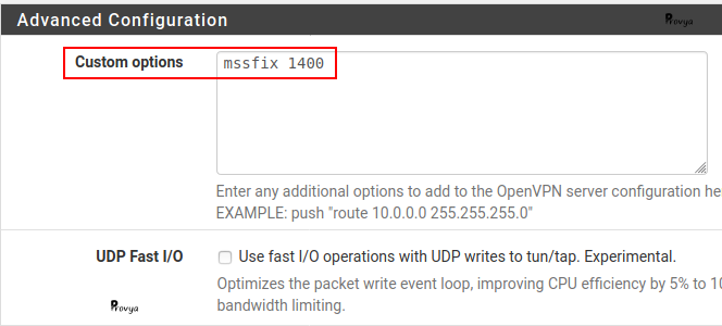 Régler MSS MTU d'OpenVPN sous pfSense - Provya