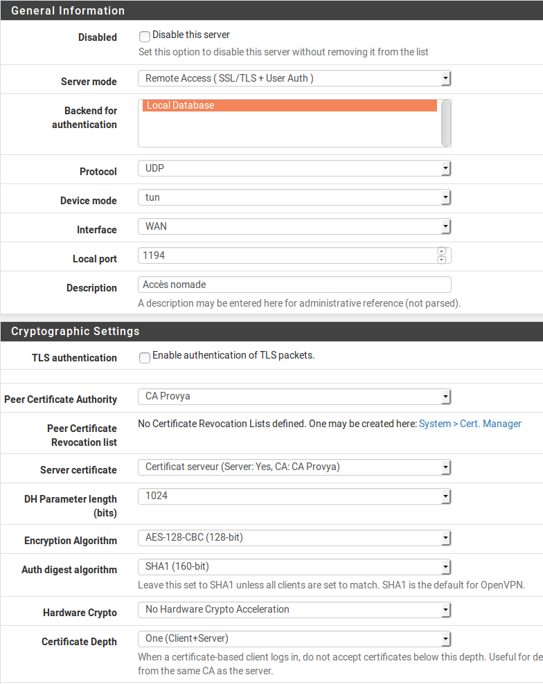 Configuration du serveur OpenVPN