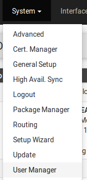 menu System > User Manager - pfSense - Provya