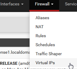 menu Firewall Virtual IPs sous pfSense - Provya