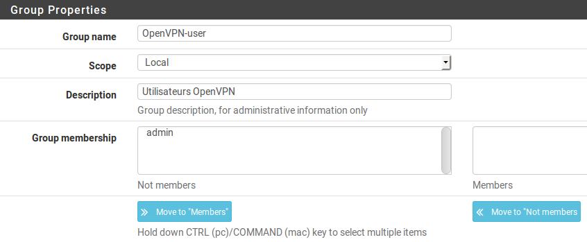 Création d'un groupe pfSense - Provya