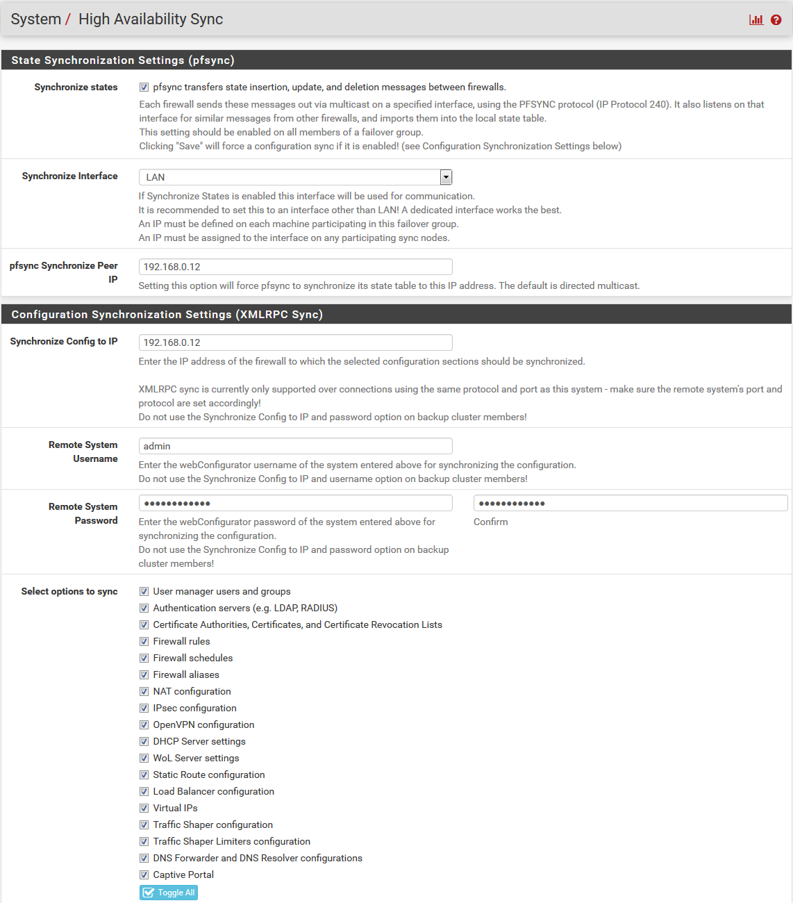 Configuration de la haute-disponibilité sous pfSense