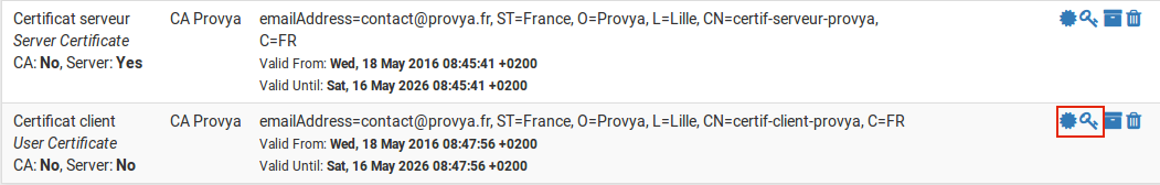 Export du certificat et de la clef - pfSense - Provya