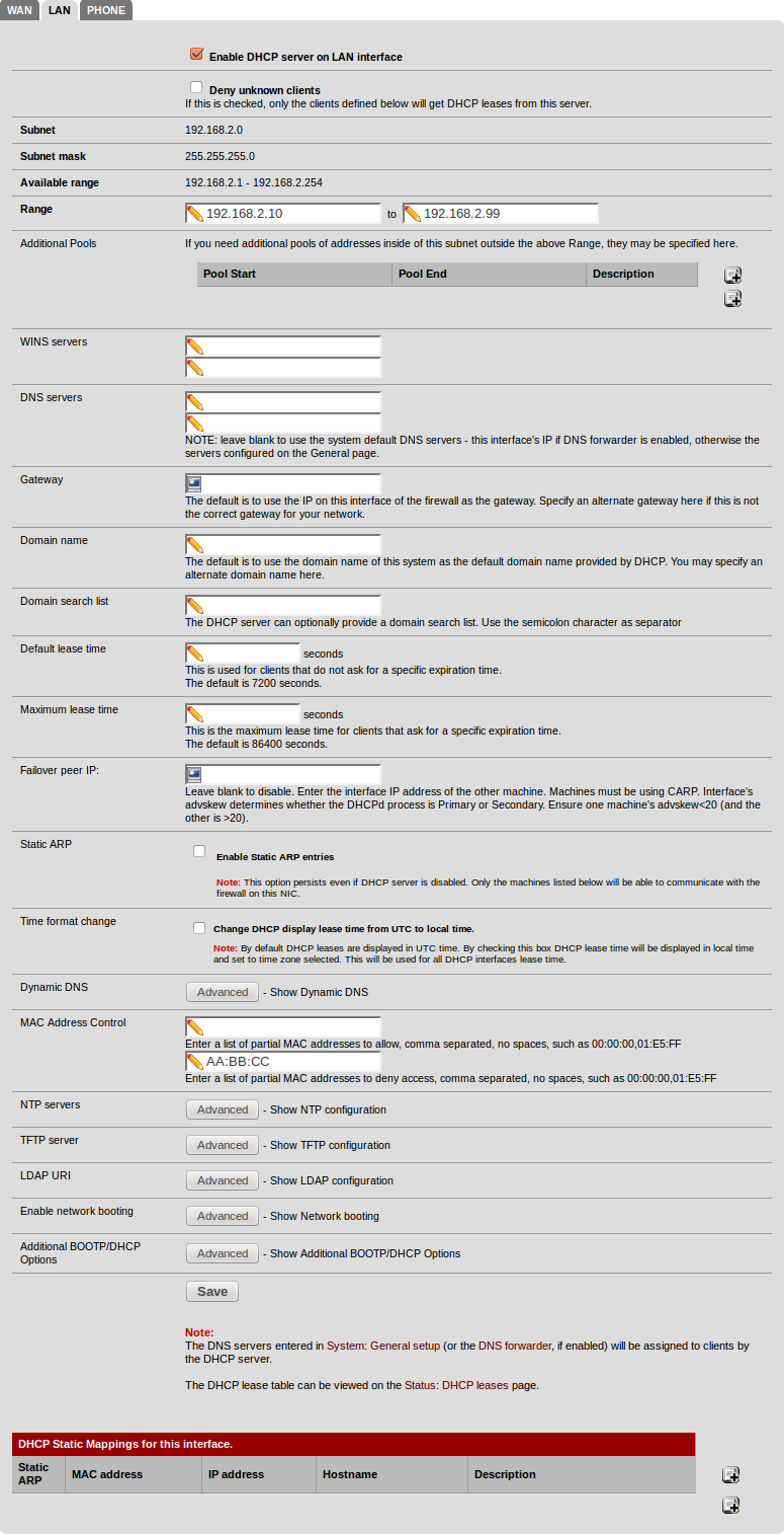 Configuration pfSense ordi
