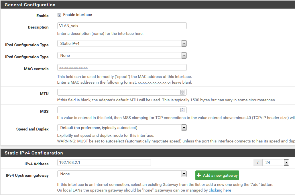 Configuration interface logique pfSense