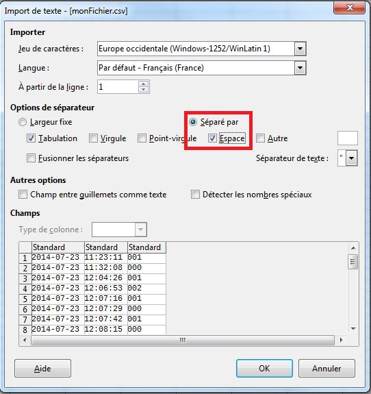 Import CSV LibreOffice