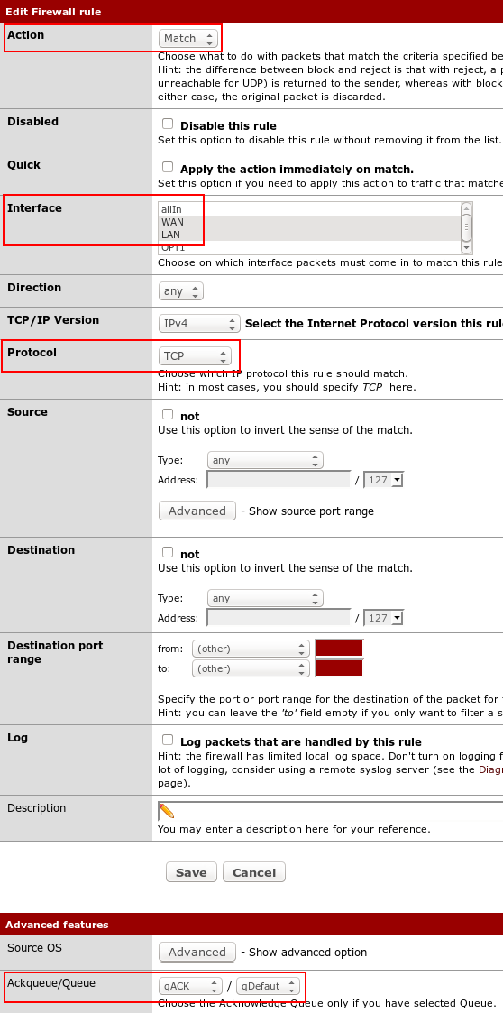 pfSense floating rules QoS ACK