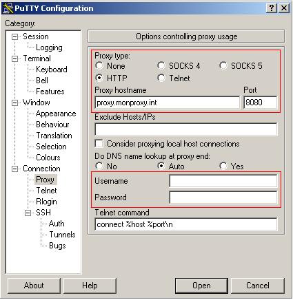 Configurer le proxy de Putty