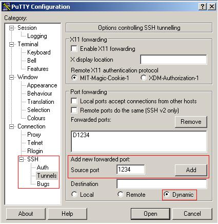 Activer le port forwarding sous Putty